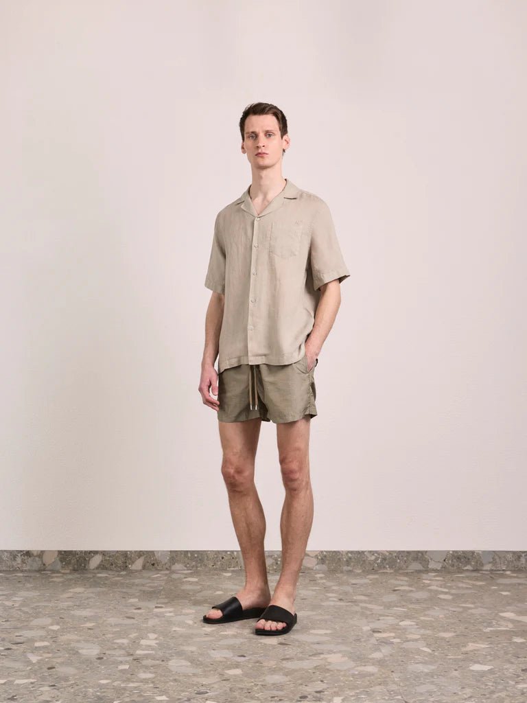 FRESCOBOL CARIOCA Angelo Linen Short Sleeve Shirt PALM GREEN - Henry Bucks