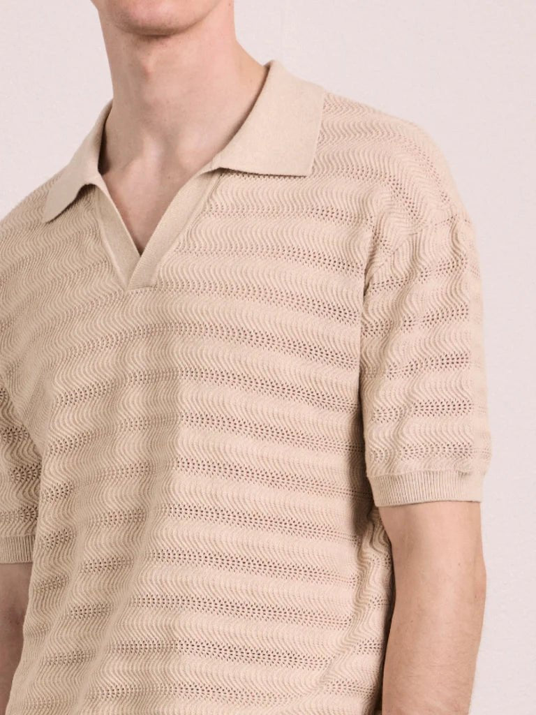 FRESCOBOL CARIOCA Rino Cotton Jacquard Short Sleeve Polo SAND - Henry Bucks