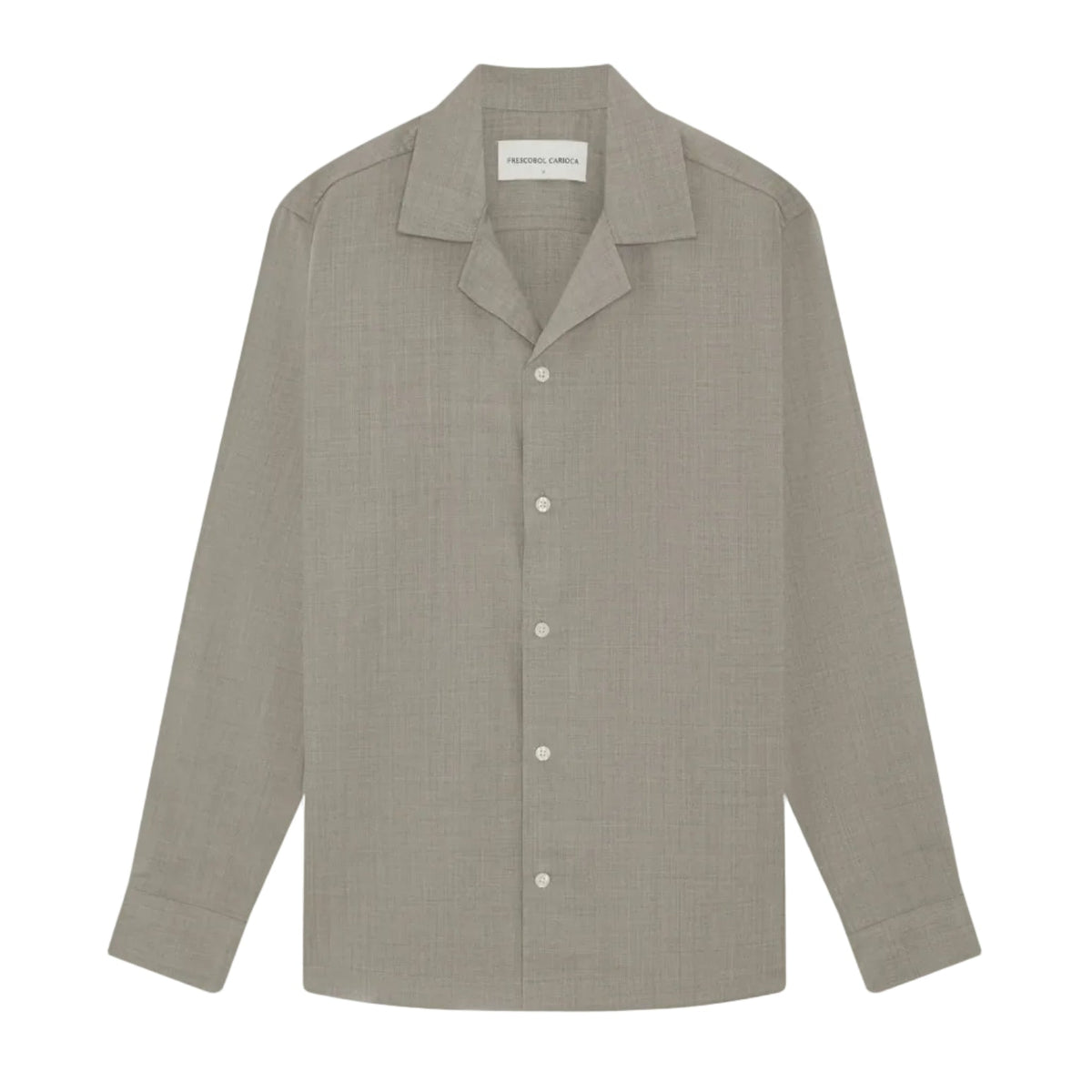 FRESCOBOL CARIOCA Safra Tropical Wool Long Sleeve Shirt LIGHT BROWN - Henry Bucks