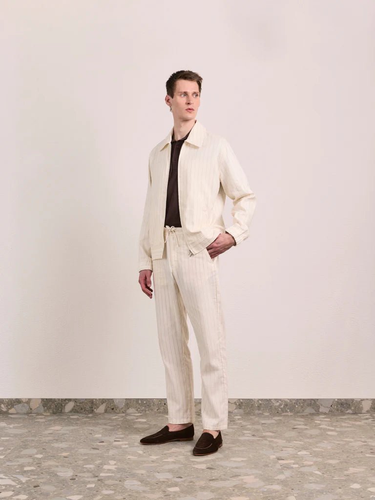 FRESCOBOL CARIOCA Tomas Linen Blend Zip Blouson Jacket IVORY - Henry Bucks