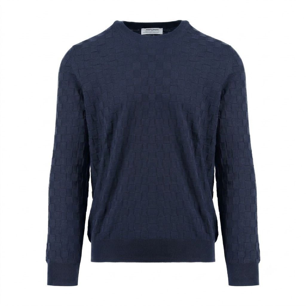 GRAN SASSO Cotton Crew Neck NAVY - Henry Bucks