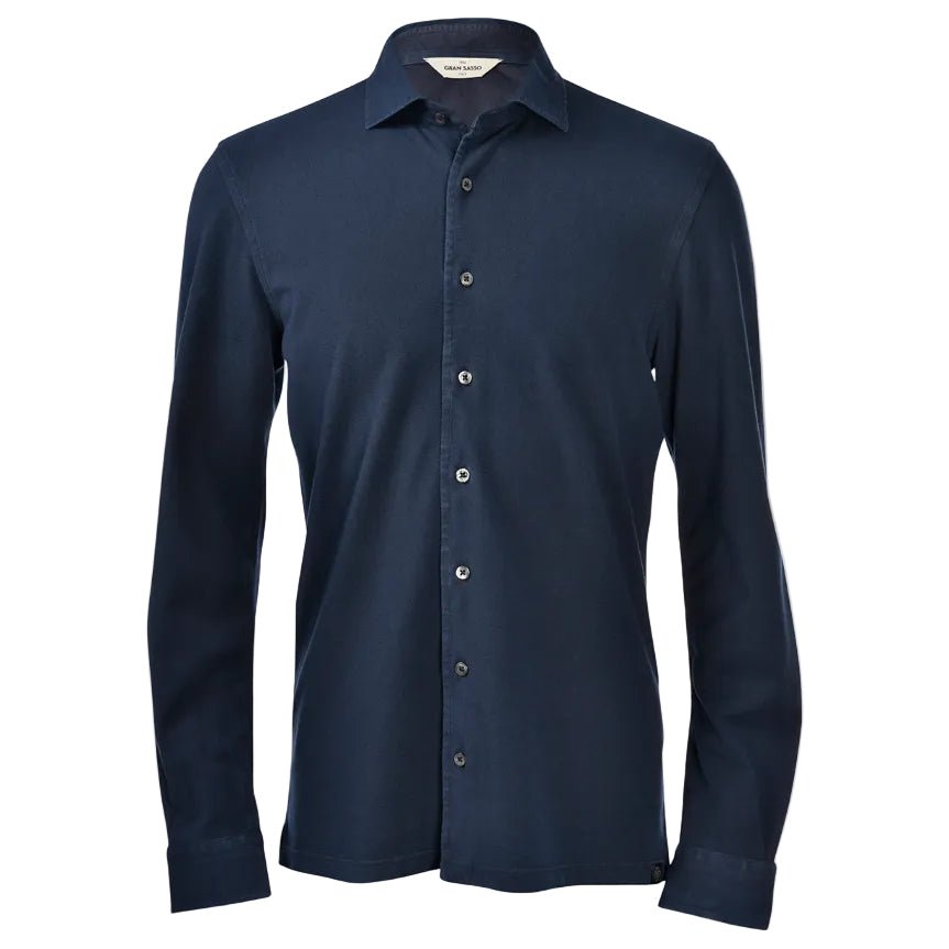 GRAN SASSO Cotton Long Sleeve Shirt NAVY - Henry Bucks
