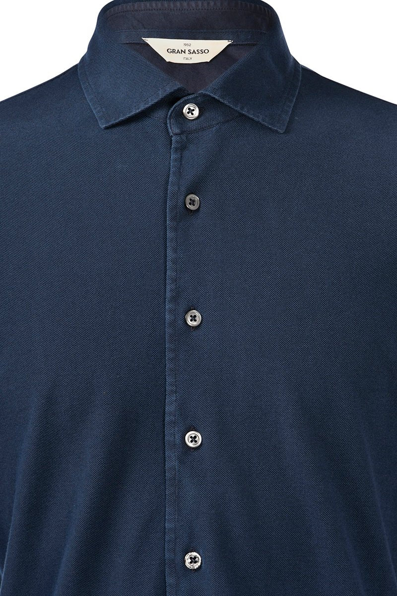 GRAN SASSO Cotton Long Sleeve Shirt NAVY - Henry Bucks