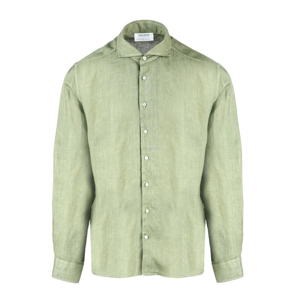 GRAN SASSO Linen Long Sleeve Shirt OLIVE - Henry Bucks