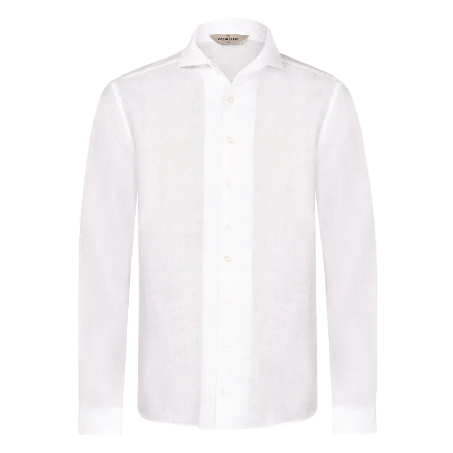 GRAN SASSO Linen Long Sleeve Shirt WHITE - Henry Bucks