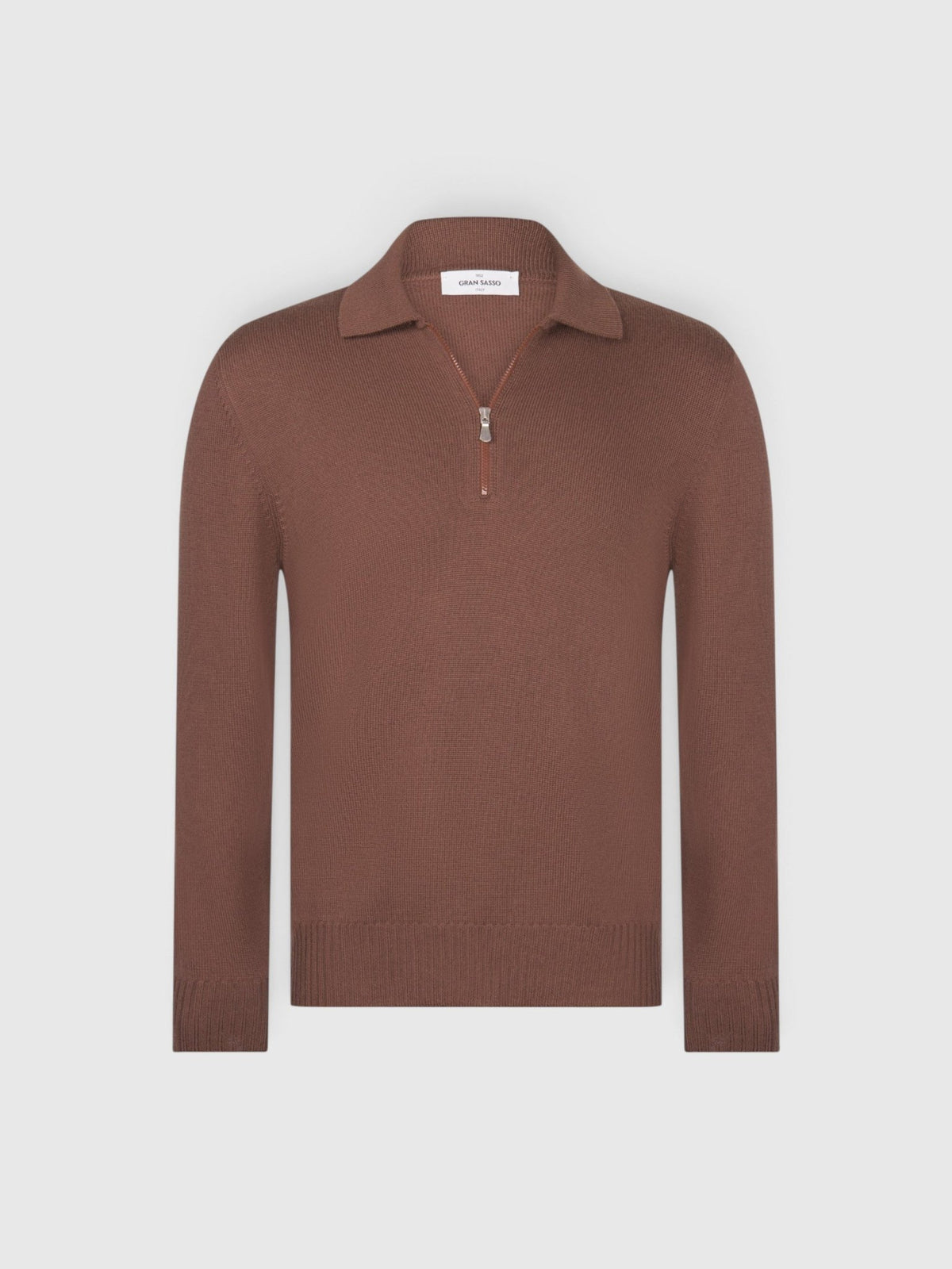 GRAN SASSO Merino Tennis Polo Knit BROWN - Henry Bucks