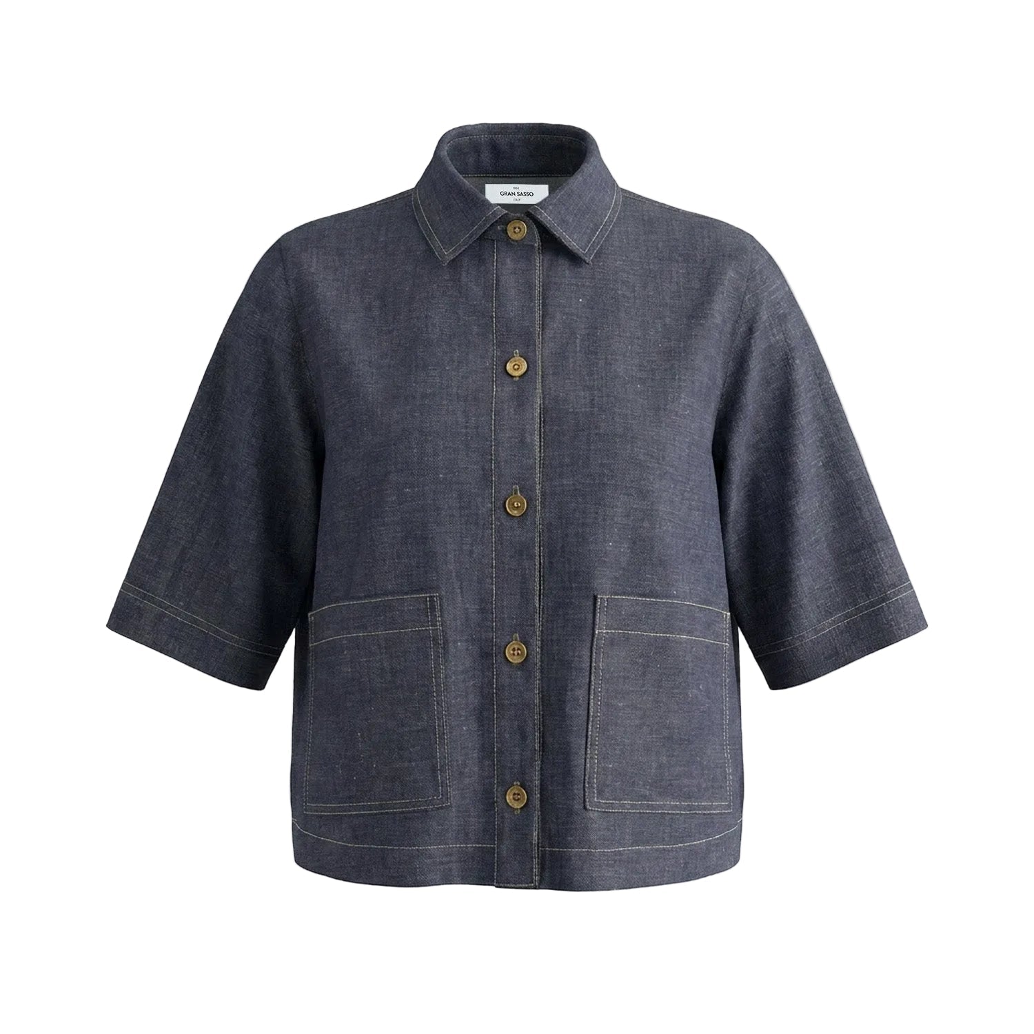 GRAN SASSO Womens Cotton Linen Shirt NAVY - Henry Bucks