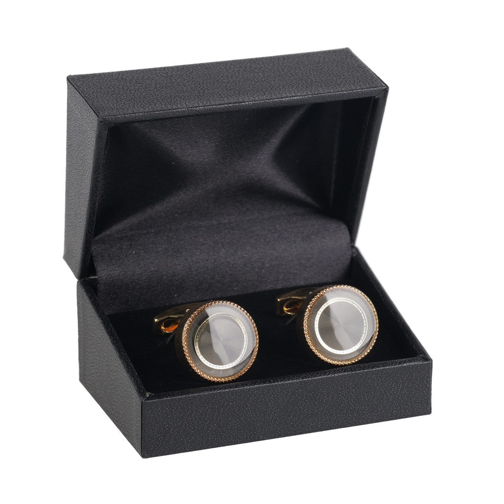 HENRY BUCKS Flat Round Cufflink GOLD/GREY - Henry Bucks