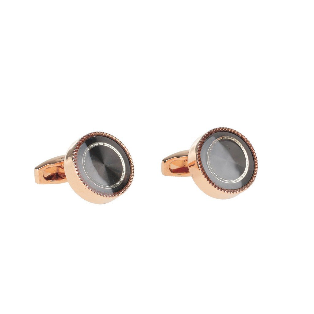 HENRY BUCKS Flat Round Cufflink GOLD/GREY - Henry Bucks