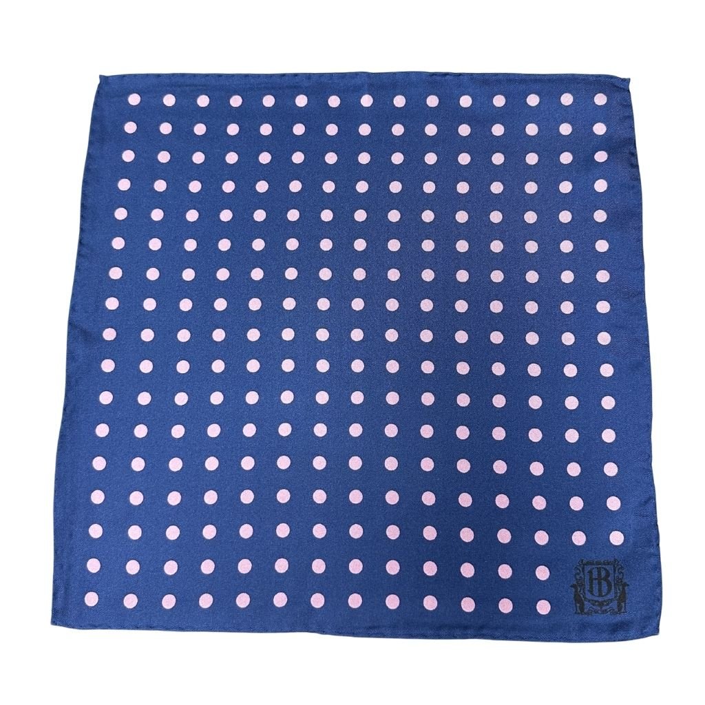 HENRY BUCKS Polka Dot Pocket Square NAVY/PINK - Henry Bucks