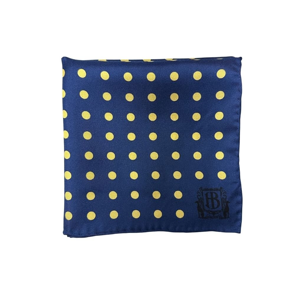 HENRY BUCKS Polka Dot Pocket Square NAVY/YELLOW - Henry Bucks