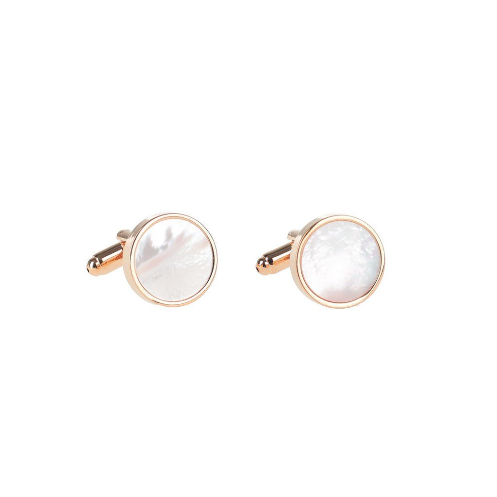 HENRY BUCKS Round Marble Cufflink GOLD/WHITE - Henry Bucks