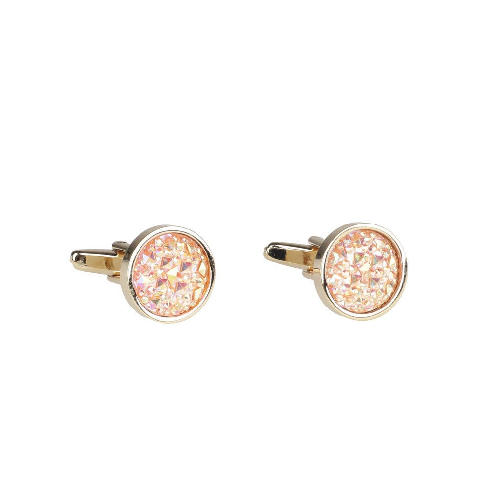 HENRY BUCKS Round Sparkle Cufflink GOLD/PINK - Henry Bucks
