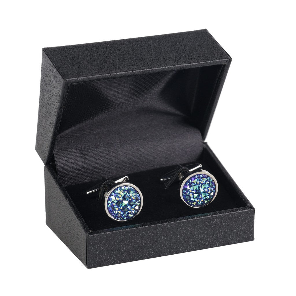 HENRY BUCKS Round Sparkle Cufflink SILVER/BLUE - Henry Bucks