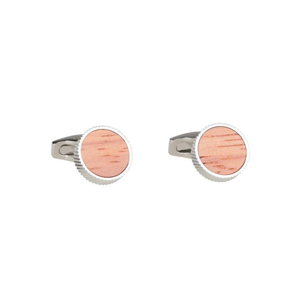 HENRY BUCKS Round Wooden Cufflink SILVER/ORANGE - Henry Bucks