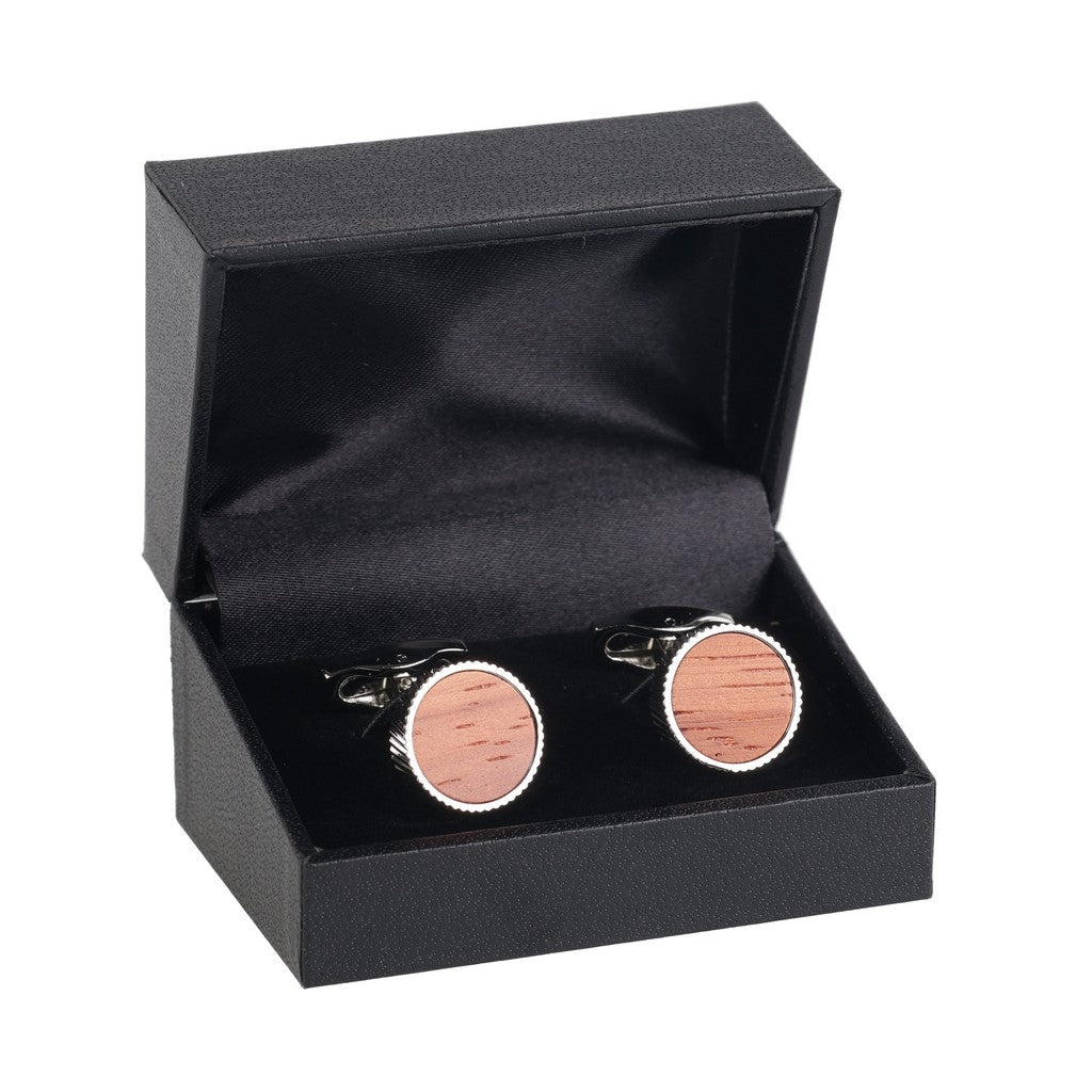HENRY BUCKS Round Wooden Cufflink SILVER/ORANGE - Henry Bucks