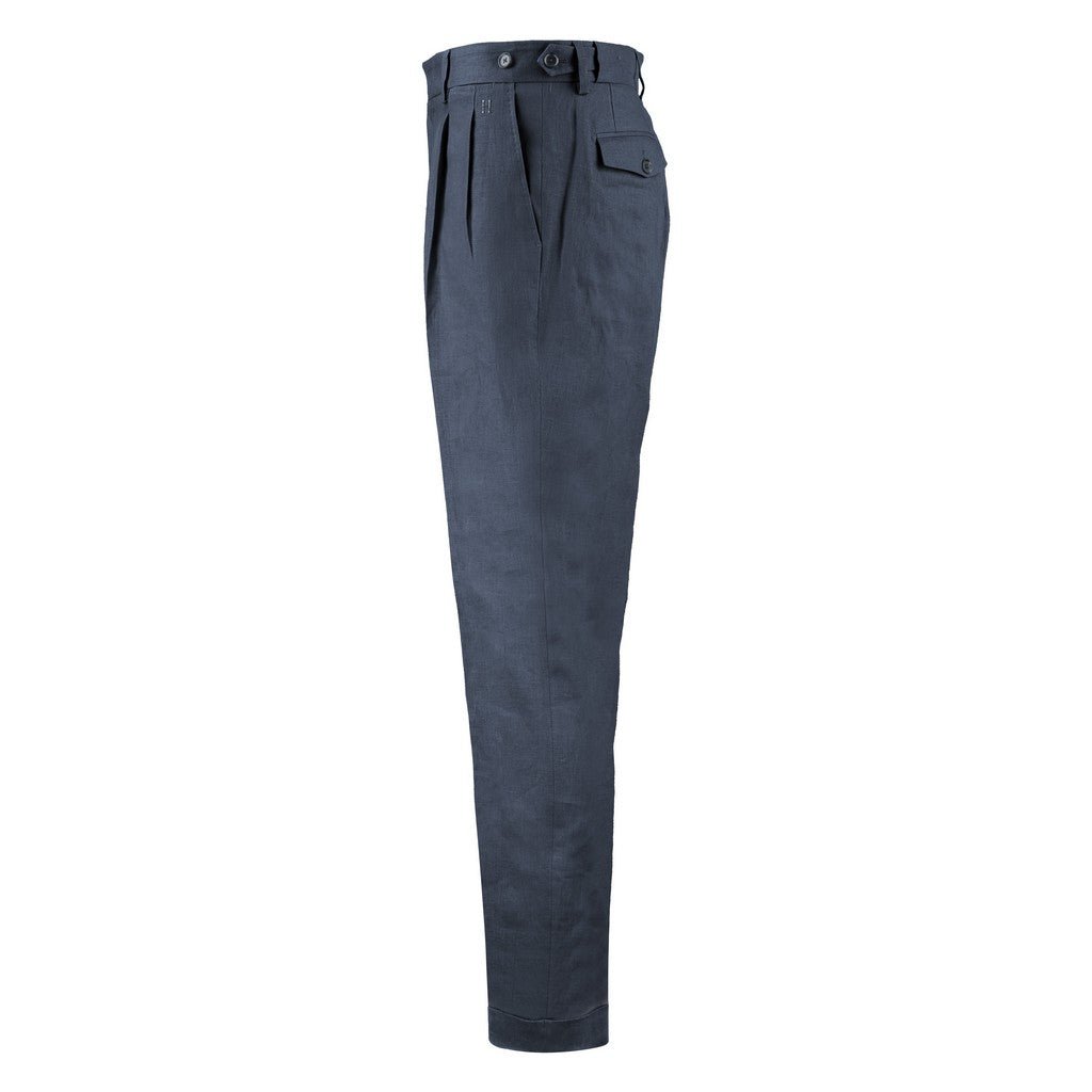 HENRY Linen Pleat Front Trousers DARK NAVY - Henry Bucks