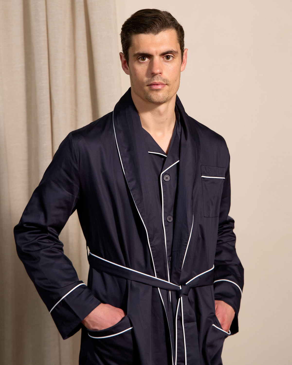 HENRY LOUNGE Easy Care Cotton Robe NAVY - Henry Bucks