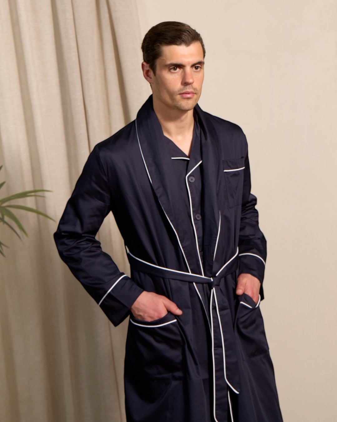HENRY LOUNGE Easy Care Cotton Robe NAVY - Henry Bucks
