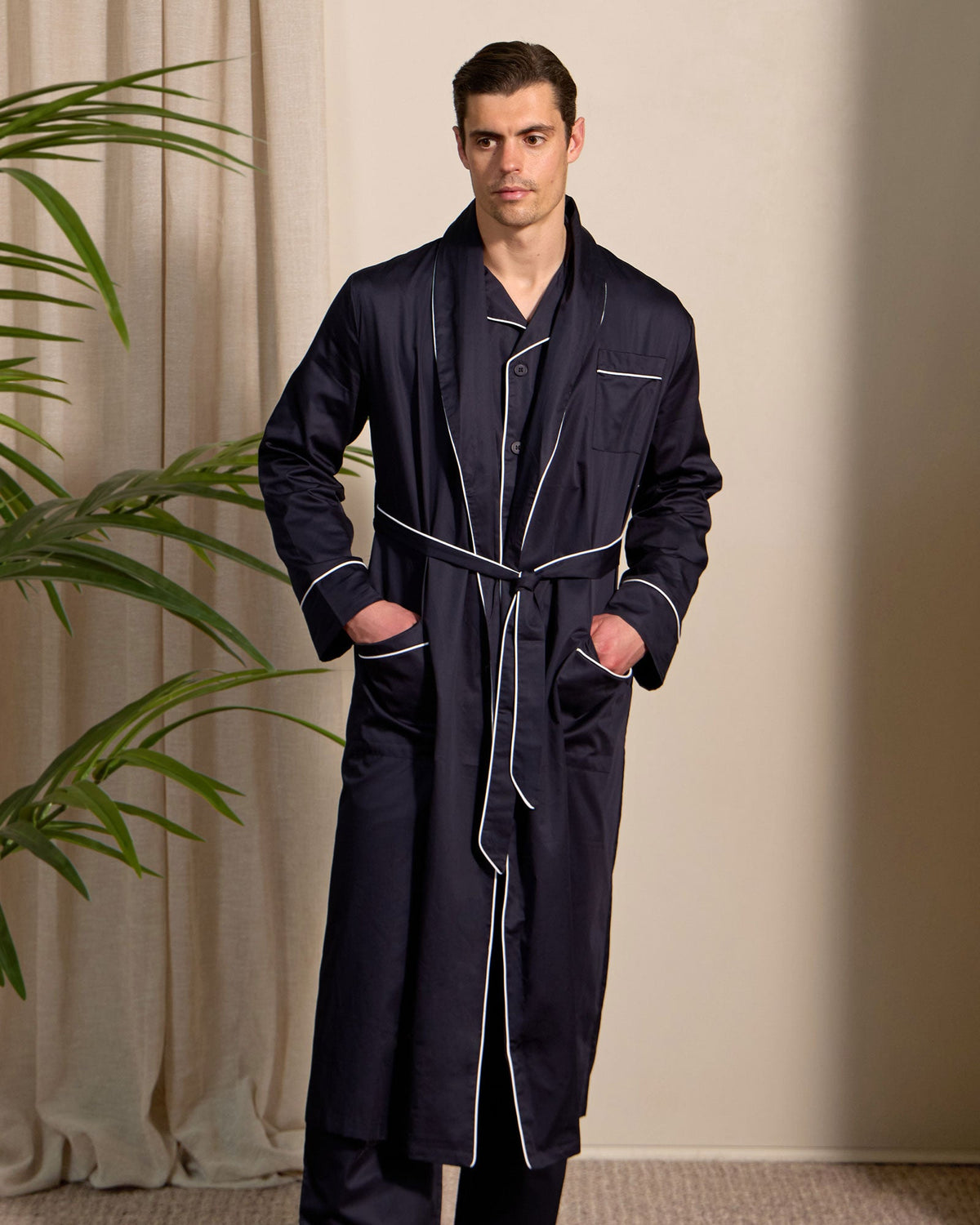 HENRY LOUNGE Easy Care Cotton Robe NAVY - Henry Bucks
