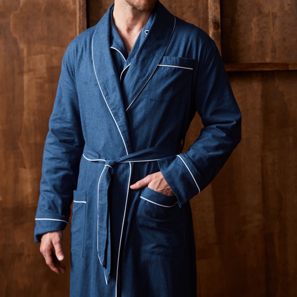 Henry Lounge Flannel Cotton Robe MID BLUE - Henry Bucks