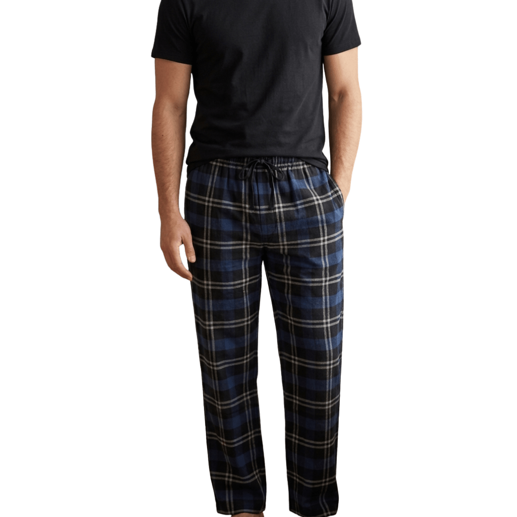 Henry Lounge Flannel Drawstring Pants NAVY CHECK - Henry Bucks
