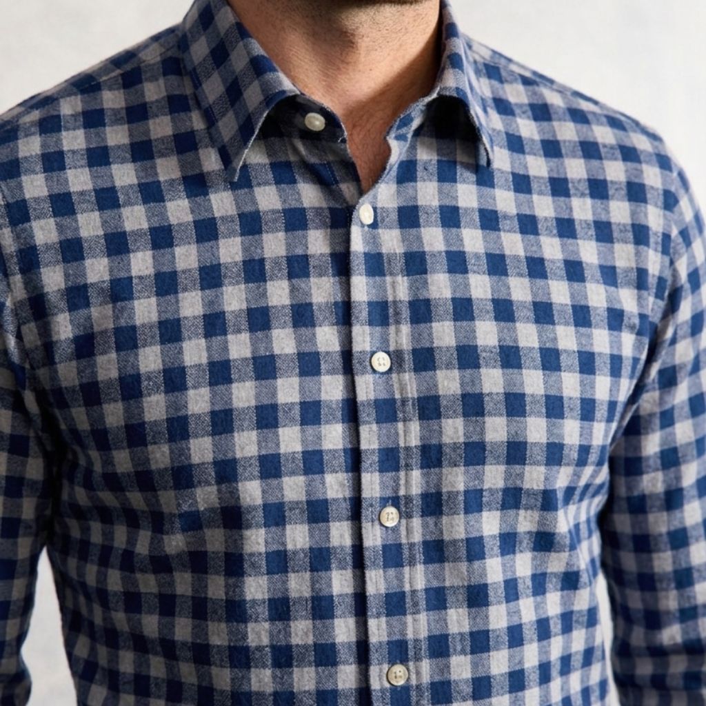 HENRY SARTORIAL Classic Fit Flannel Shirt NAVY/GREY - Henry Bucks