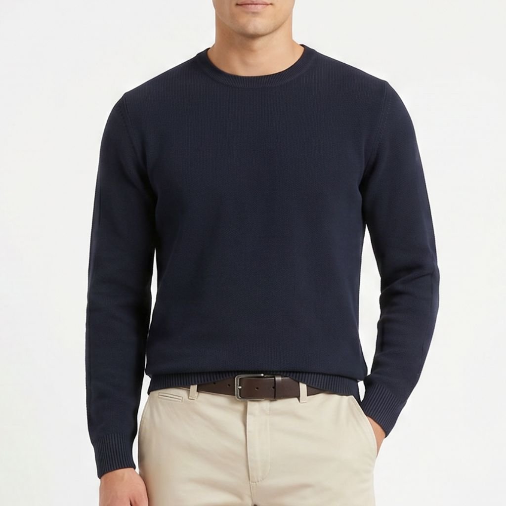 Henry Sartorial Cotton Textured Crew Neck Knit NAVY - Henry Bucks
