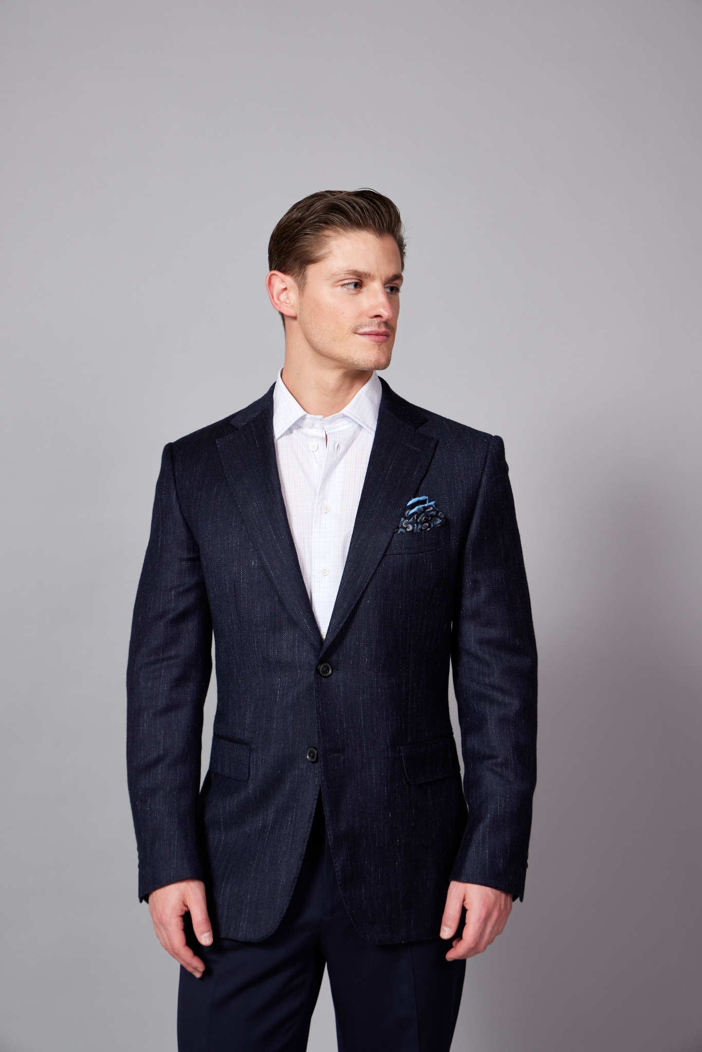 HENRY SARTORIAL DORMEUIL Wool/Silk/Linen Jacket NAVY REG - Henry BucksBlazers33AW230005 - NAVY - R - 48