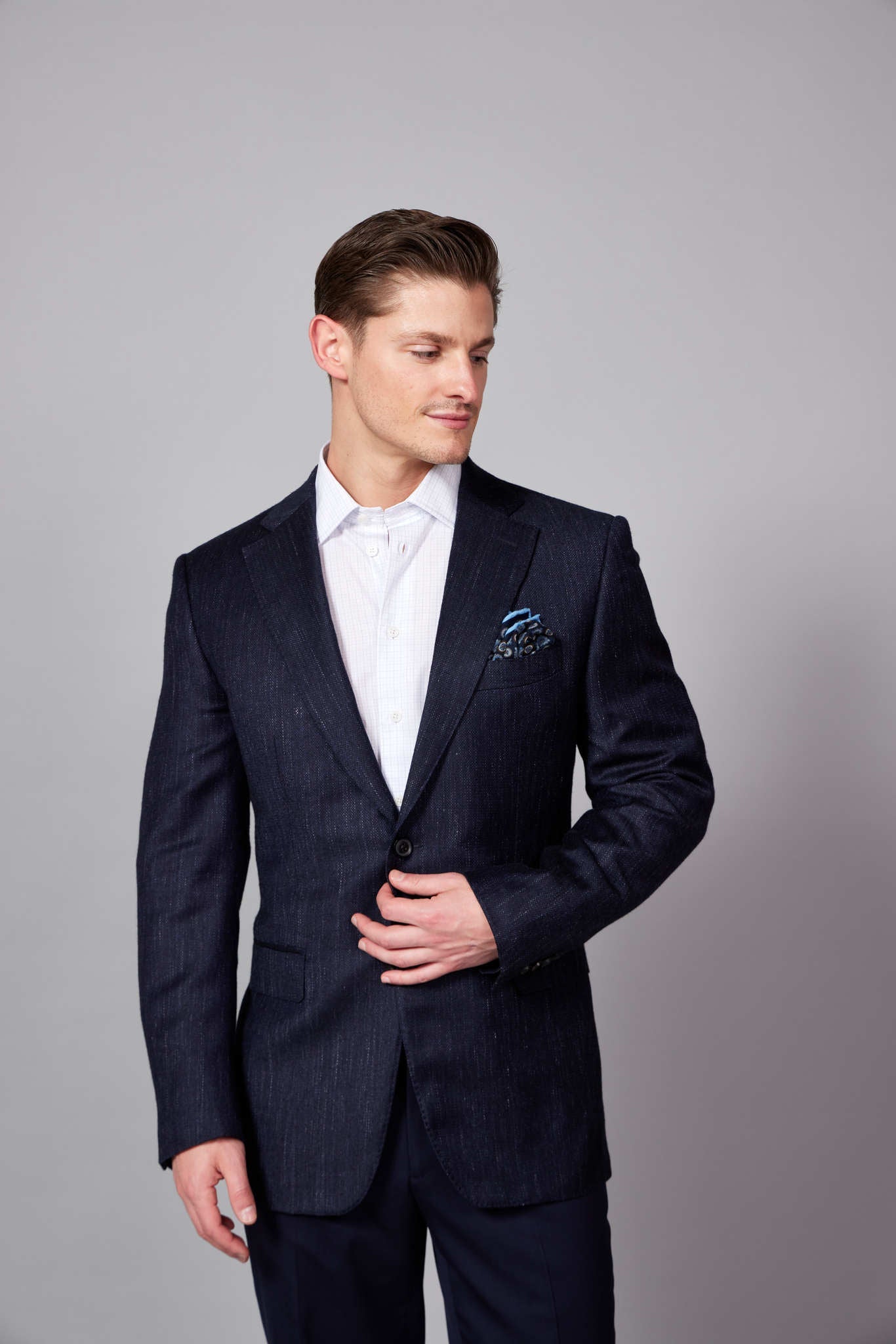 HENRY SARTORIAL DORMEUIL Wool/Silk/Linen Jacket NAVY REG - Henry BucksBlazers33AW230005 - NAVY - R - 48