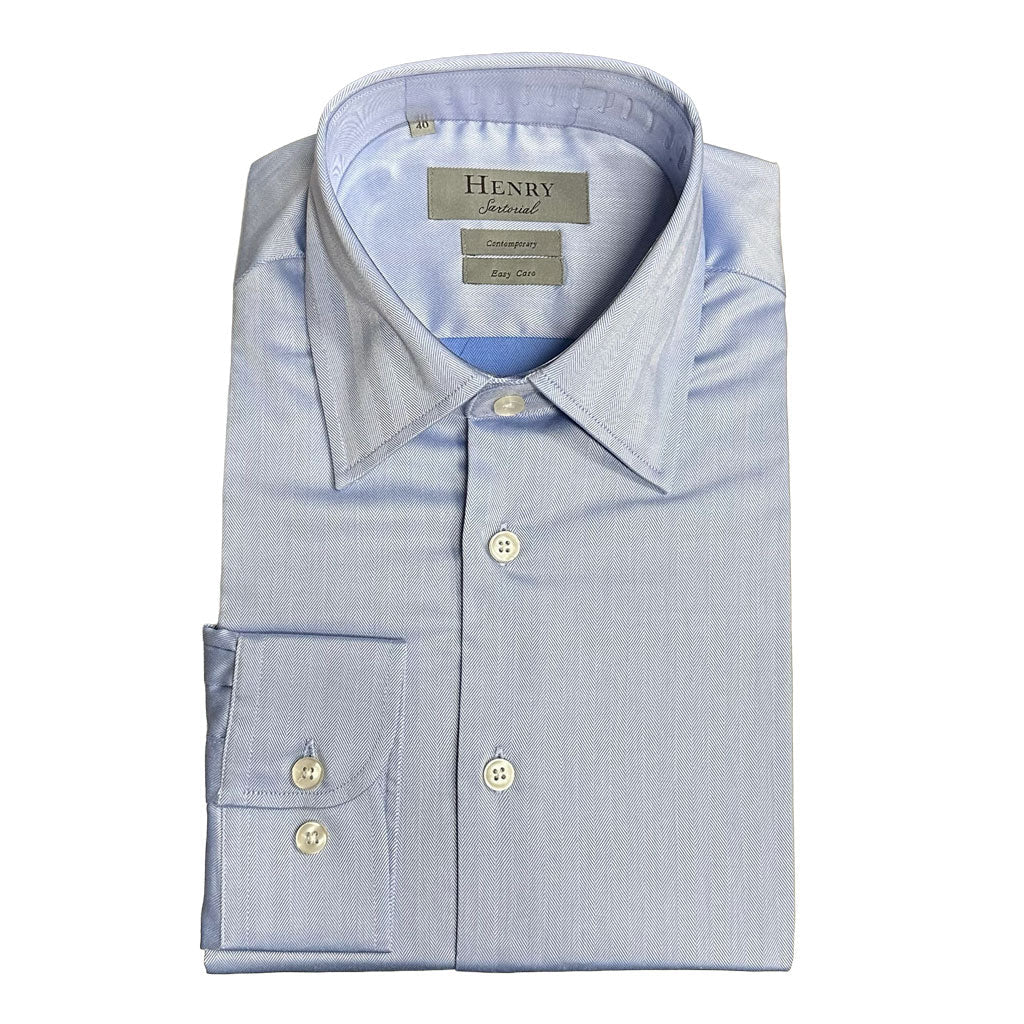 HENRY SARTORIAL Easy Care Contemporary Cotton Shirt BLUE - Henry Bucks