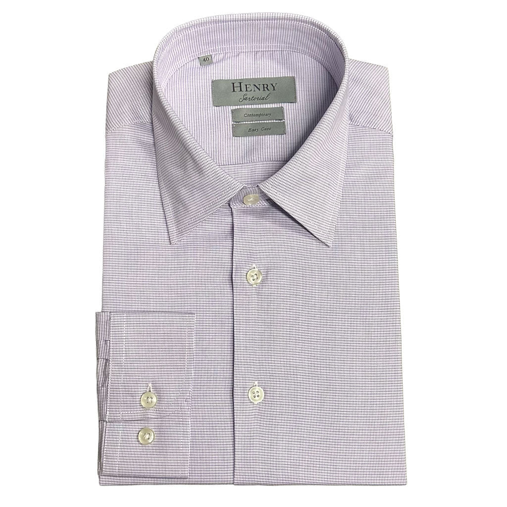 HENRY SARTORIAL Easy Care Contemporary Cotton Shirt PURPLE - Henry Bucks