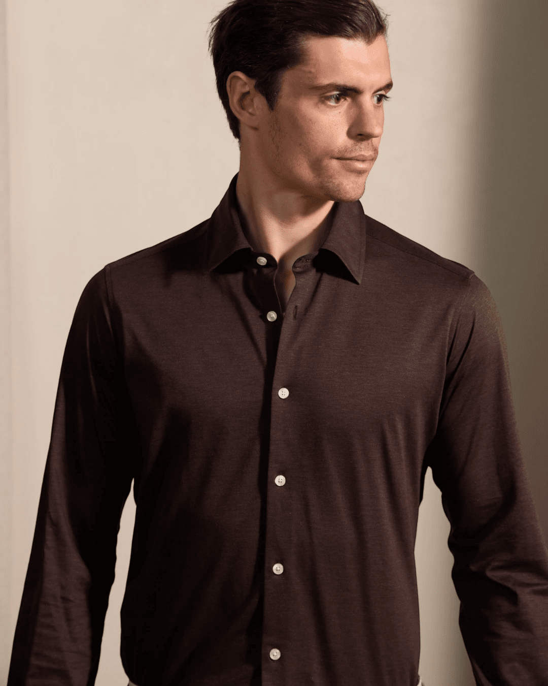 HENRY SARTORIAL Fashion Cotton Birdseye Shirt CHOCOLATE - Henry Bucks