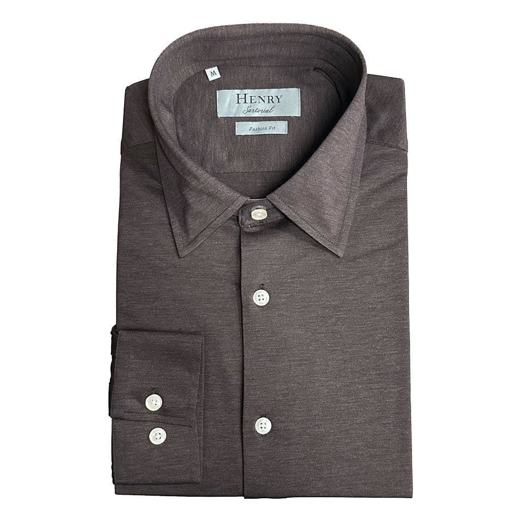 HENRY SARTORIAL Fashion Cotton Birdseye Shirt CHOCOLATE - Henry Bucks