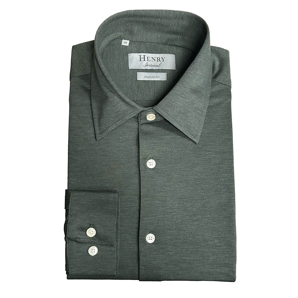 HENRY SARTORIAL Fashion Cotton Birdseye Shirt OLIVE - Henry Bucks