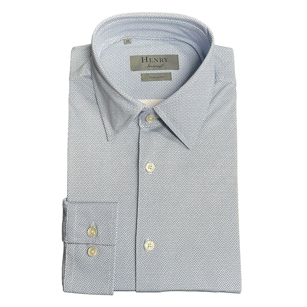 HENRY SARTORIAL Fashion Stretch Cotton Shirt BLUE - Henry Bucks