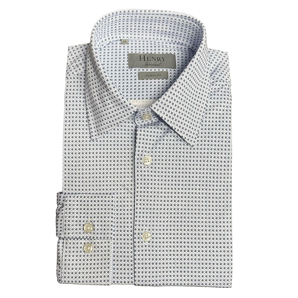 HENRY SARTORIAL Fashion Stretch Cotton Shirt BLUE - Henry Bucks