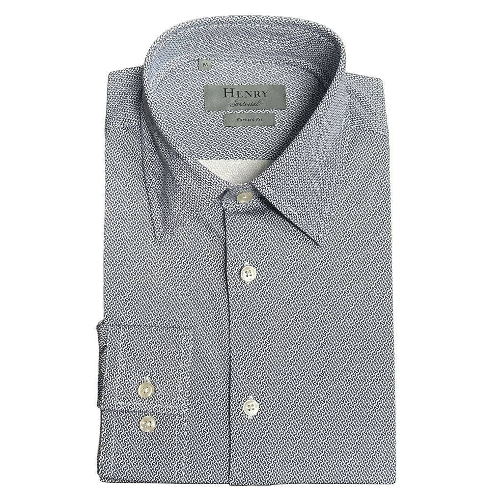 HENRY SARTORIAL Fashion Stretch Cotton Shirt NAVY - Henry Bucks