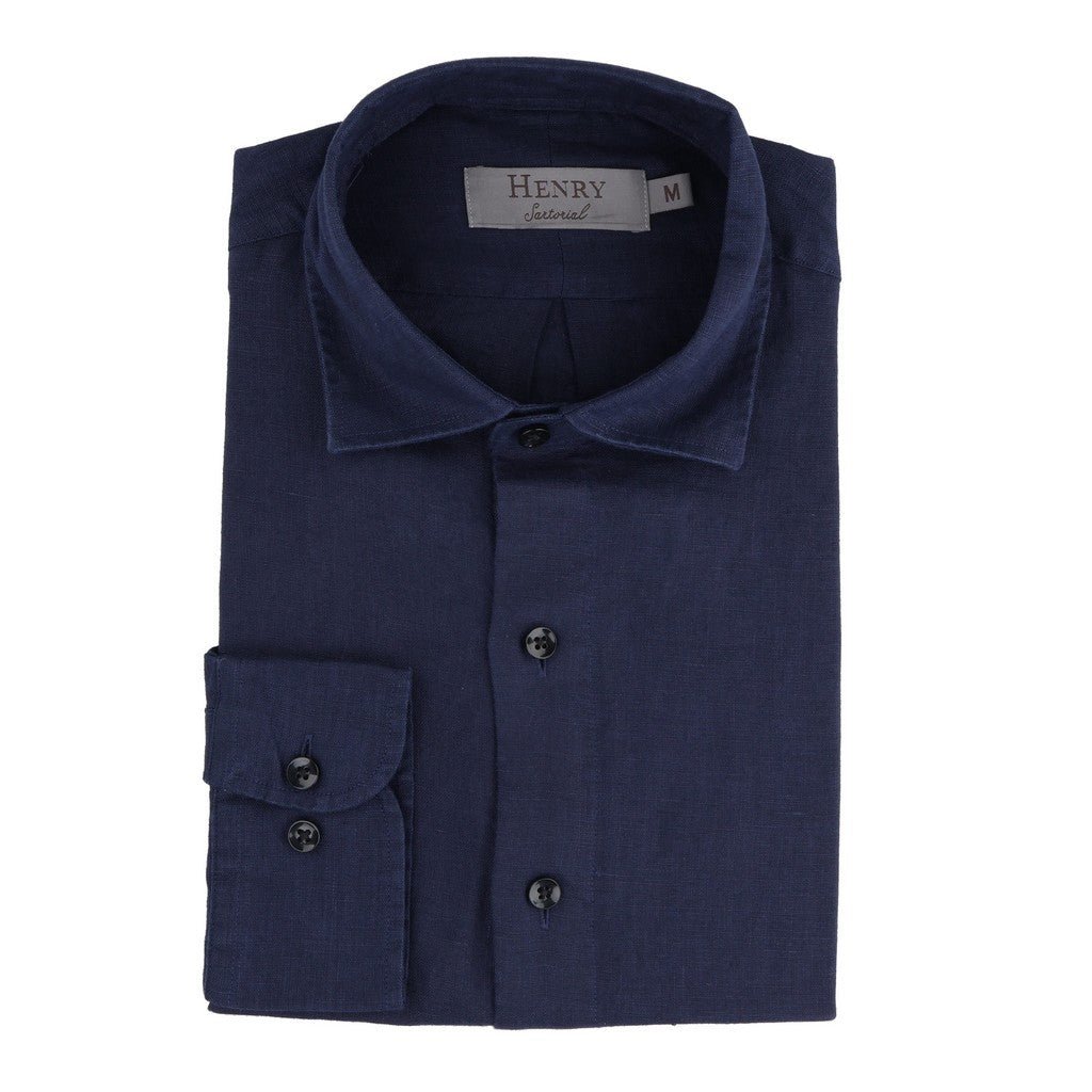 HENRY SARTORIAL Linen Classic Fit Shirt NAVY - Henry Bucks