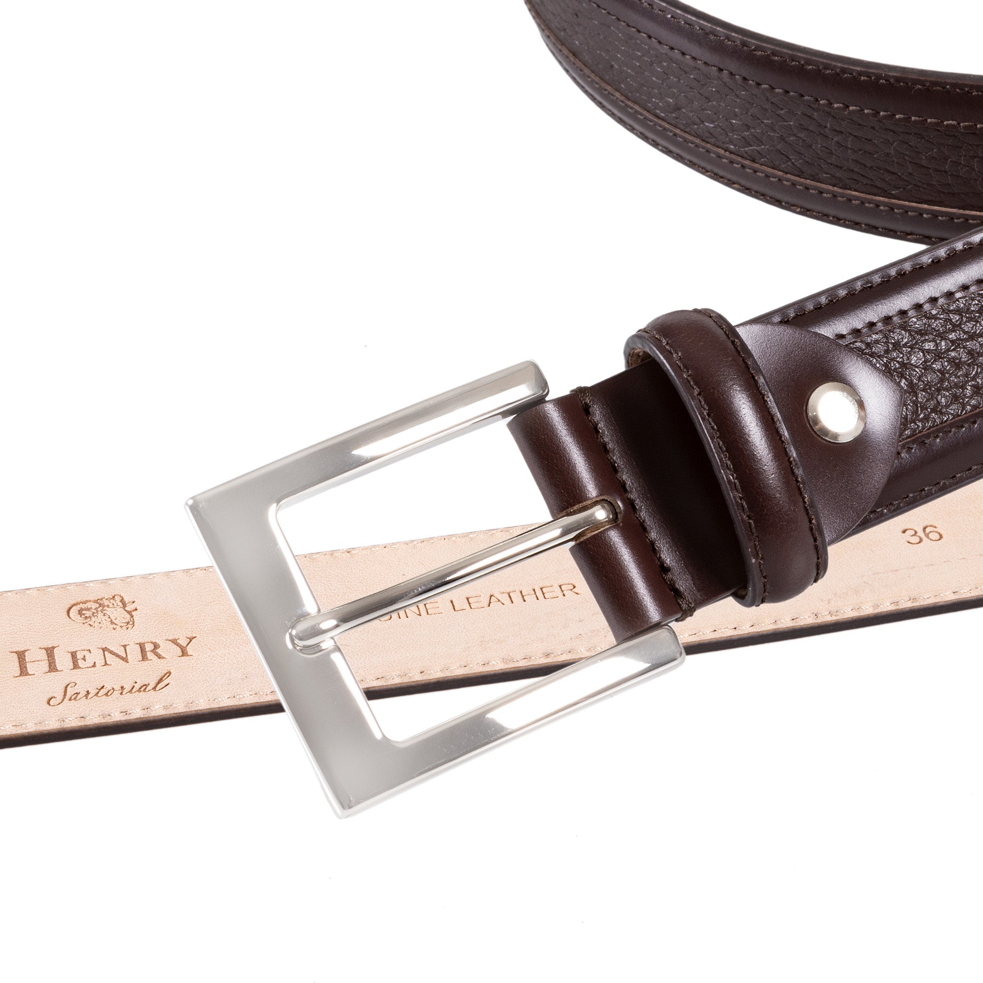HENRY SARTORIAL Marsden Two - Tone Belt DARK BROWN - Henry BucksBelts68AW240001 - DKBN - 34"