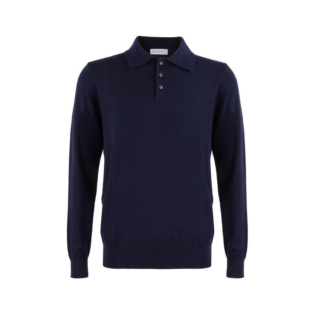 Henry Sartorial Merino Wool Button Front Knit Navy - Henry Bucks