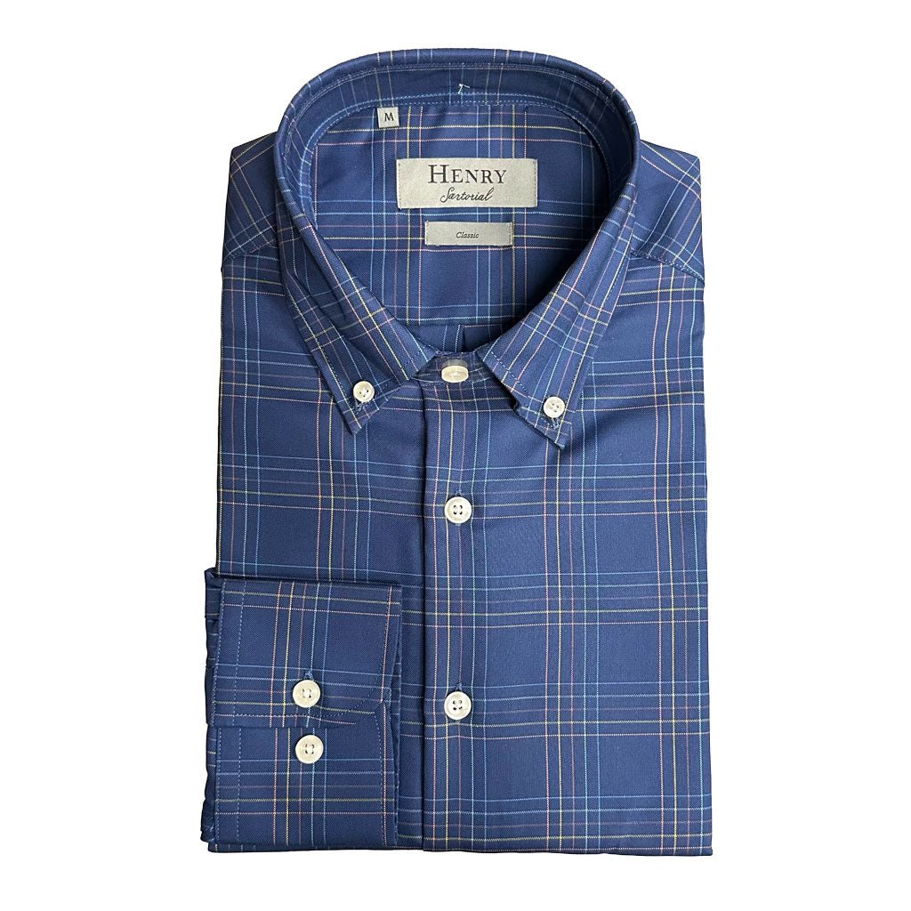 HENRY SARTORIAL Non-Iron Classic Button-Down Shirt NAVY CHECK - Henry Bucks