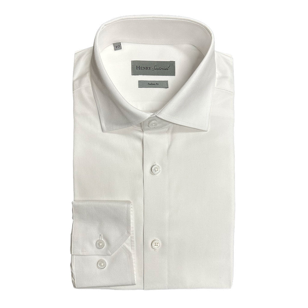HENRY SARTORIAL Non-Iron Fashion Fit 200s Mulberry Silk Cotton Shirt WHITE - Henry Bucks