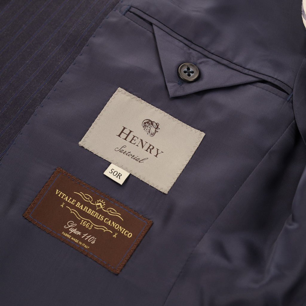 HENRY SARTORIAL Pinstripe Notch Lapel Suit NAVY REG - Henry Bucks