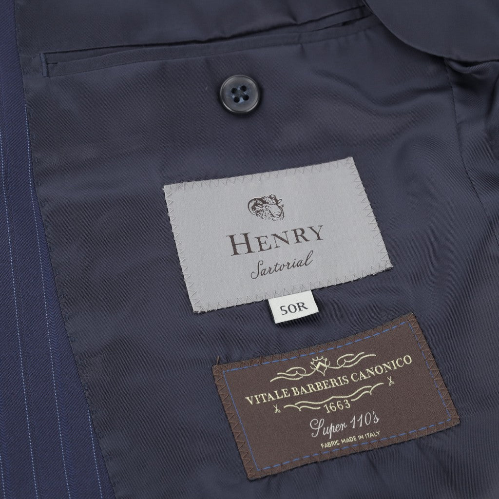 HENRY SARTORIAL Pinstripe Peak lapel Suit MID BLUE REG - Henry Bucks