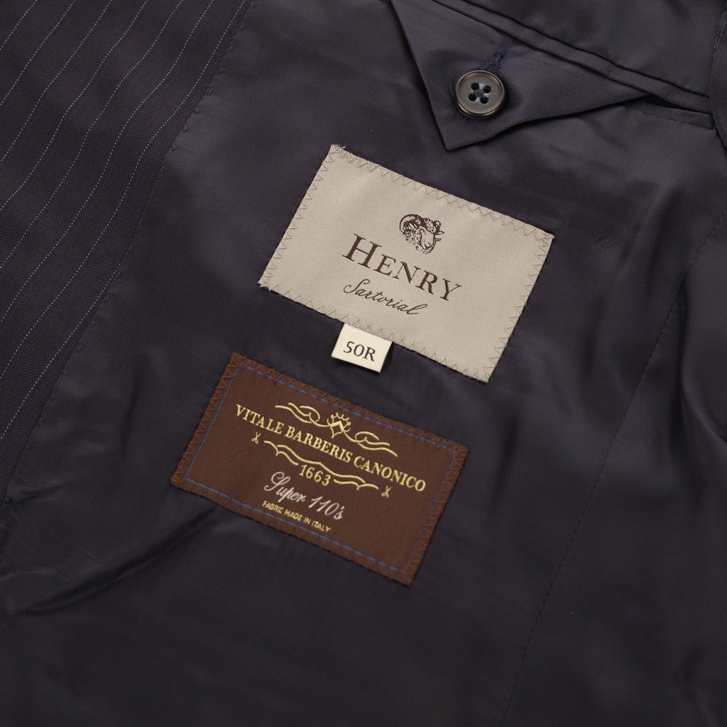 HENRY SARTORIAL Pinstripe Peak lapel Suit NAVY REG - Henry Bucks