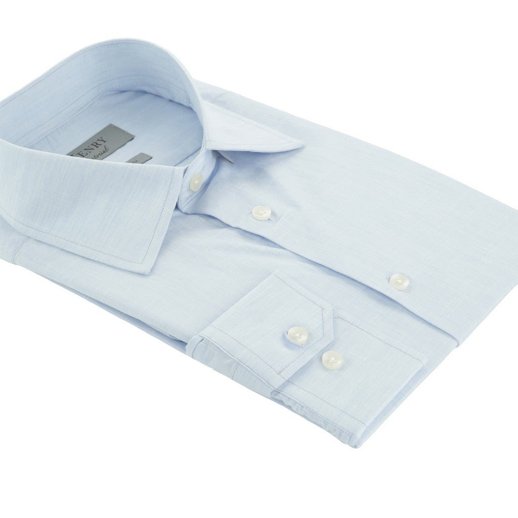 HENRY SARTORIAL Plain Cotton Linen Long Sleeve Shirt SKY (Online only*) - Henry Bucks