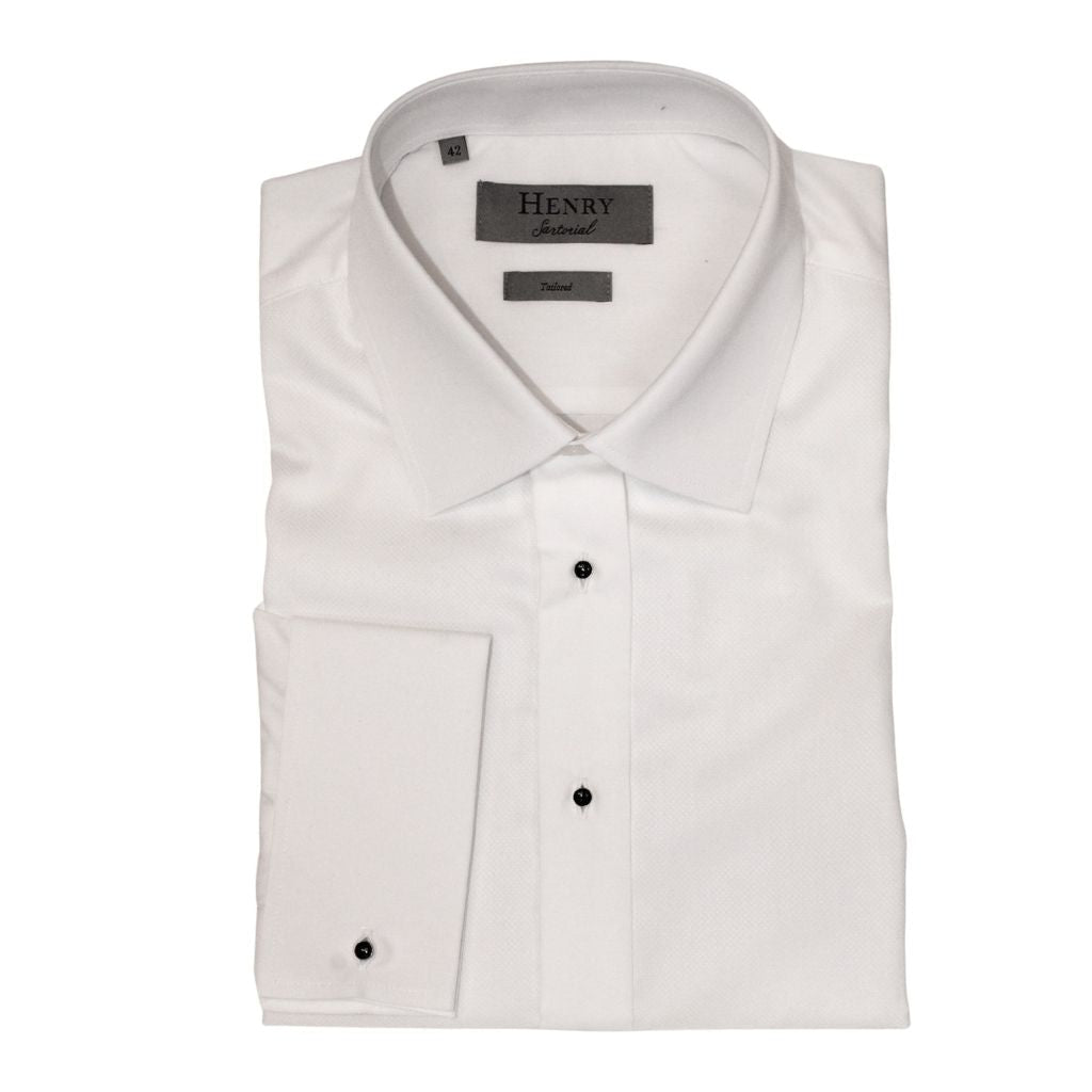 HENRY SARTORIAL Stud Dinner Shirt Double Cuff WHITE - Henry Bucks