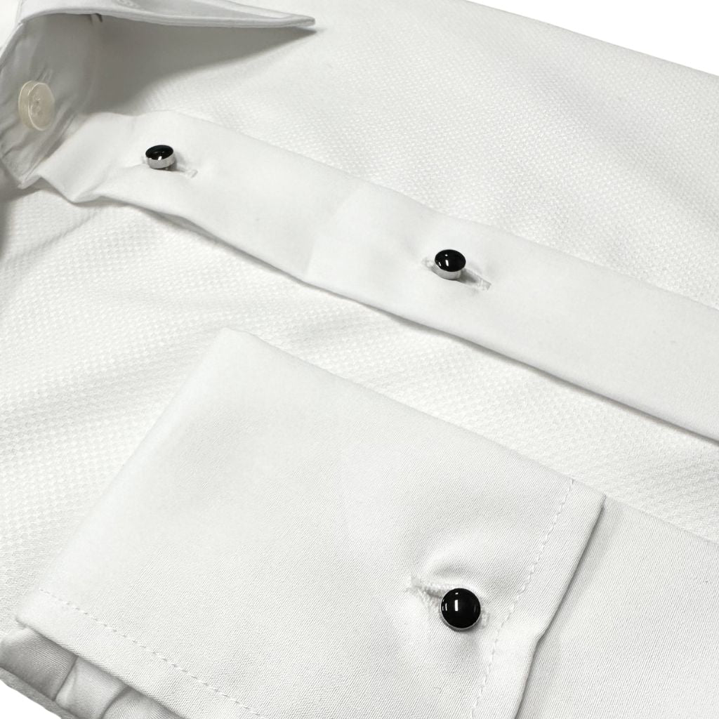 HENRY SARTORIAL Stud Double Cuff Contemporary Dinner Shirt WHITE - Henry Bucks