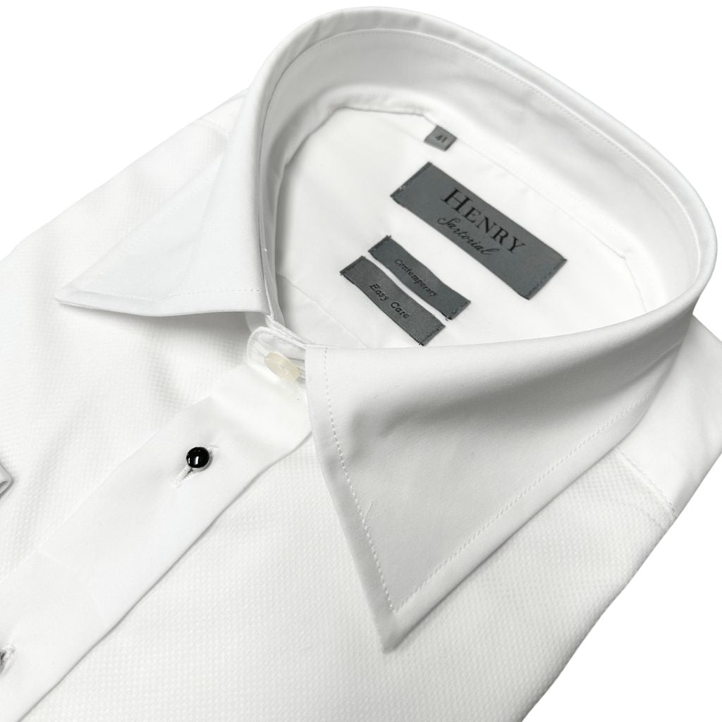 HENRY SARTORIAL Stud Double Cuff Contemporary Dinner Shirt WHITE - Henry Bucks